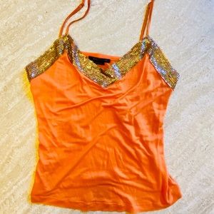 BCBG adjustable orange sequin top